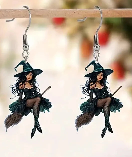 Trendbay 2D Acrylic Halloween Witch Earrings