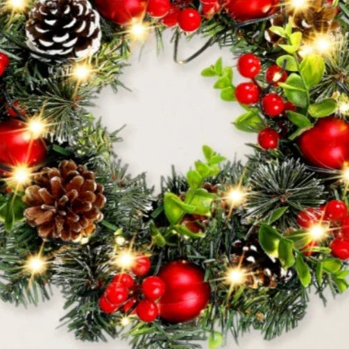 Trendbay 40CM Red Christmas Wreath with LED Lights