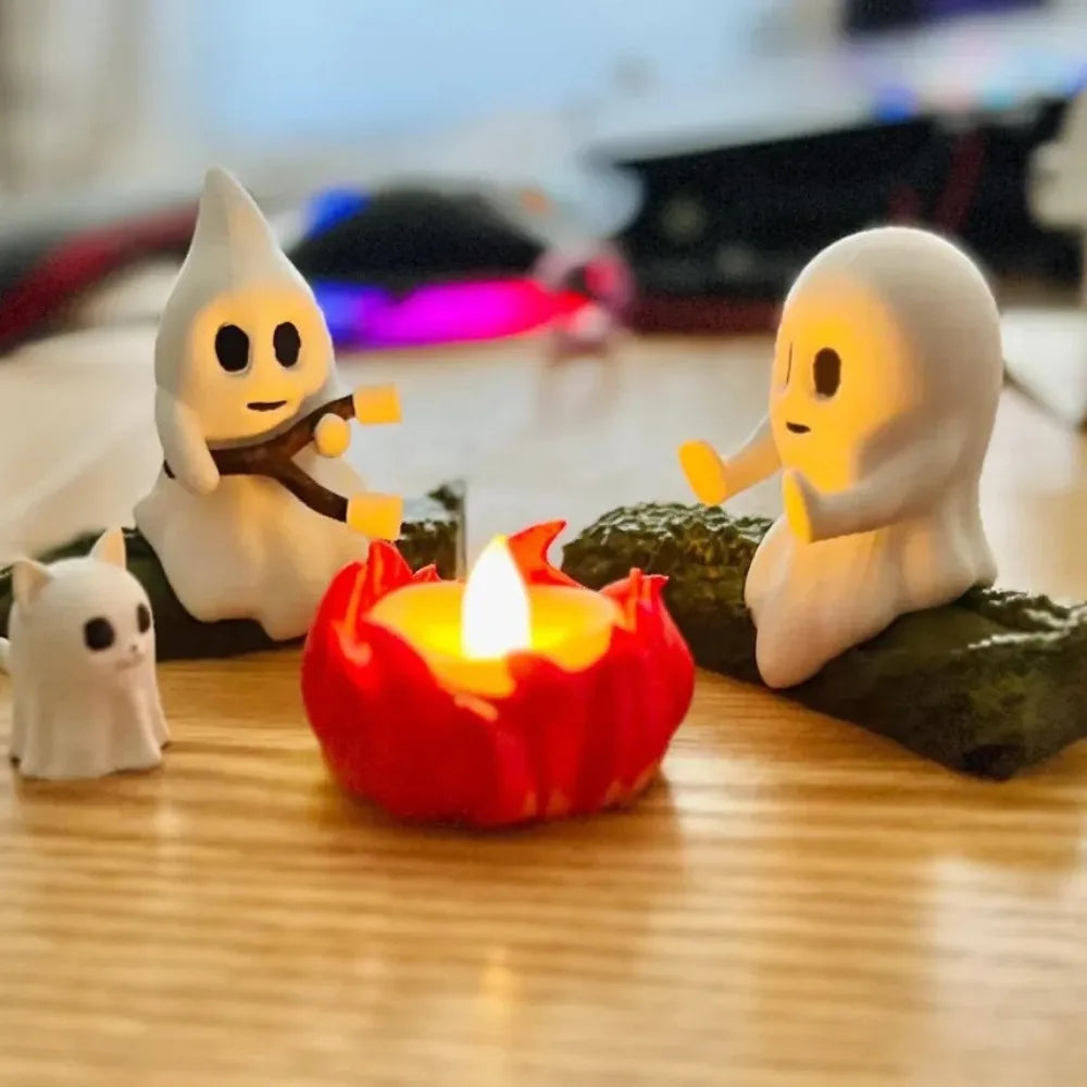 Trendbay 1 Set Halloween Ghost Campfire Decor with Dog & Cat Figures