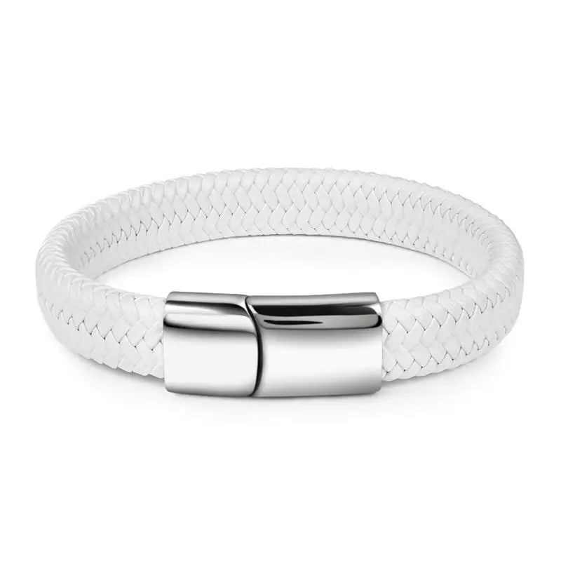 Trendbay White Leather Braided Bracelet for Men