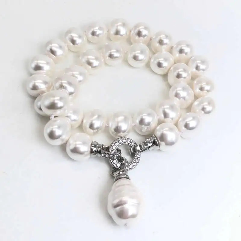 Trendbay 12-15mm White Freshwater Pearl Pendant Necklace