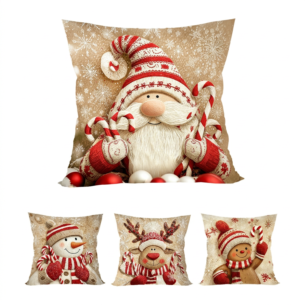 Trendbay Christmas Cushion Cover 4 Set Gnome & Gingerbread Man