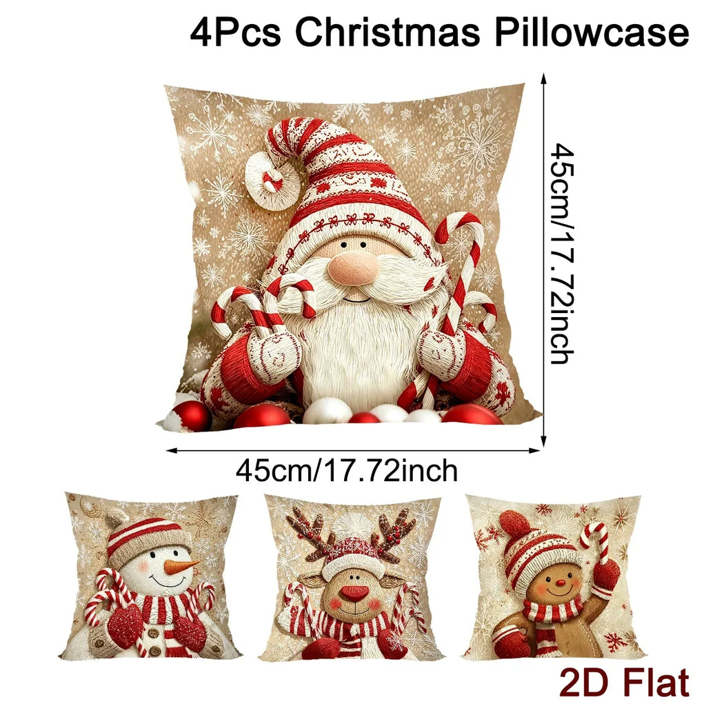 Trendbay Christmas Cushion Cover 4 Set Gnome & Gingerbread Man