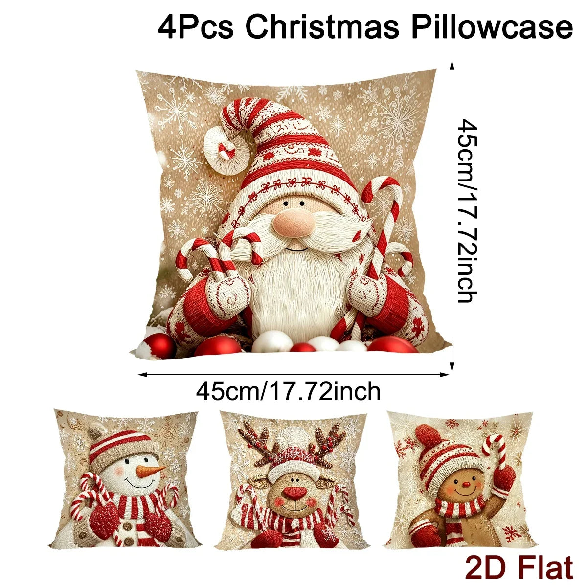 Trendbay Christmas Cushion Cover 4 Set Gnome & Gingerbread Man