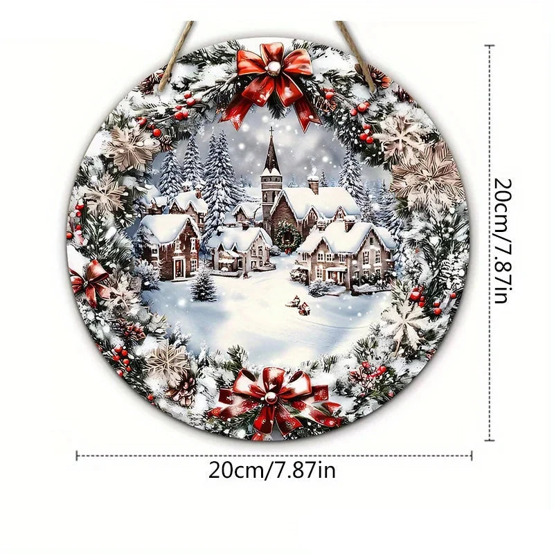 Trendbay 2D Flat Christmas Wooden Sign Ice & Snow Town Wreath