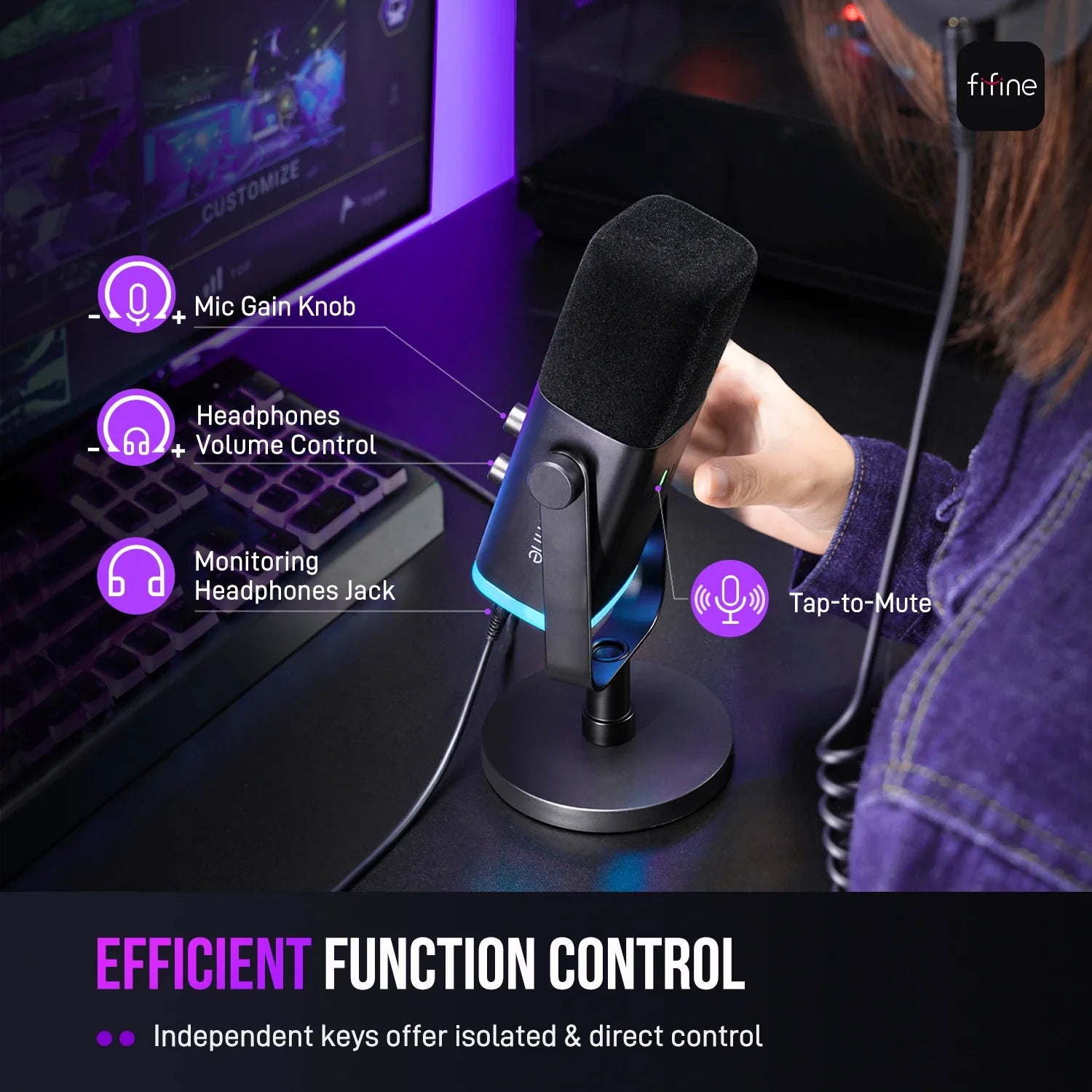 Trendbay USB/XLR Dynamic Microphone RGB Control Headphone Jack