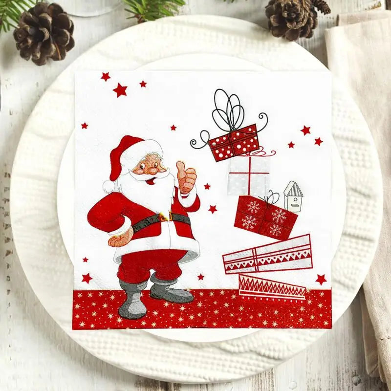 Trendbay Snowman & Santa Print Paper Napkins for Christmas decor