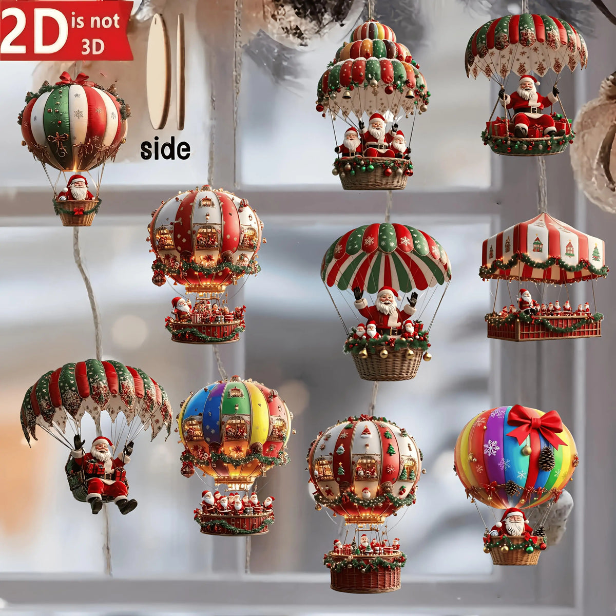 Trendbay 10pcs Santa Claus Parachute Wooden Hanging Ornaments – 2D Flat