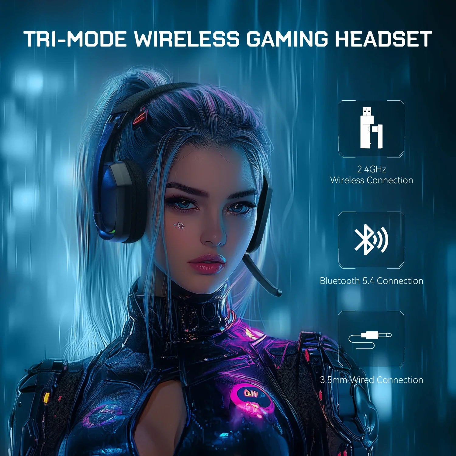 Trendbay Wireless Gaming Headset 2.4GHz & Bluetooth 5.4 with Mic