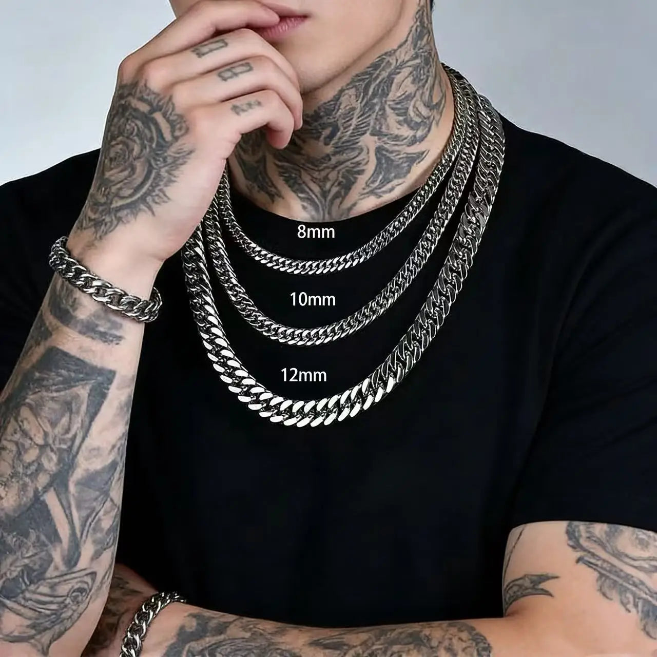 Trendbay 8mm Stainless Steel Cuban Link Chain Necklace – Waterproof Heavy-Duty Men's Fashion Jewelry