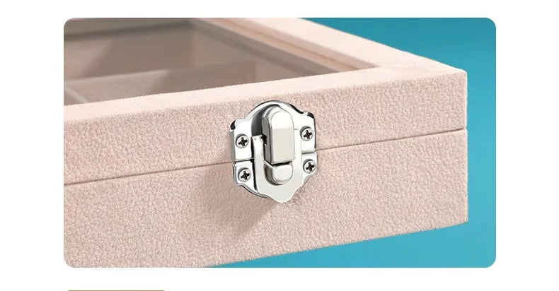 Trendbay Ice Velvet Jewelry Organizer Box – 12-Grid Storage Case with Clear Lid for Rings, Earrings & Bracelets