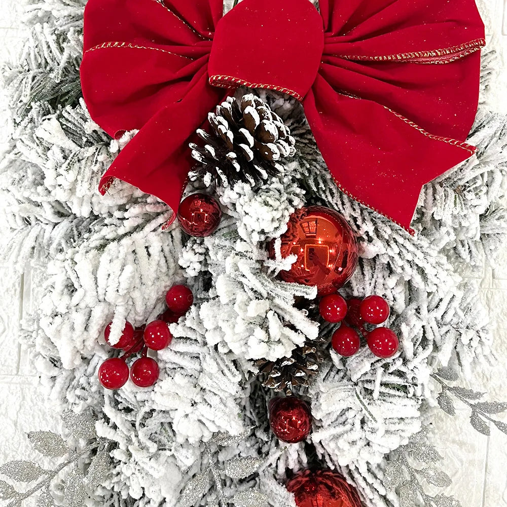 Trendbay Flocked Christmas Flower Wreath Garland