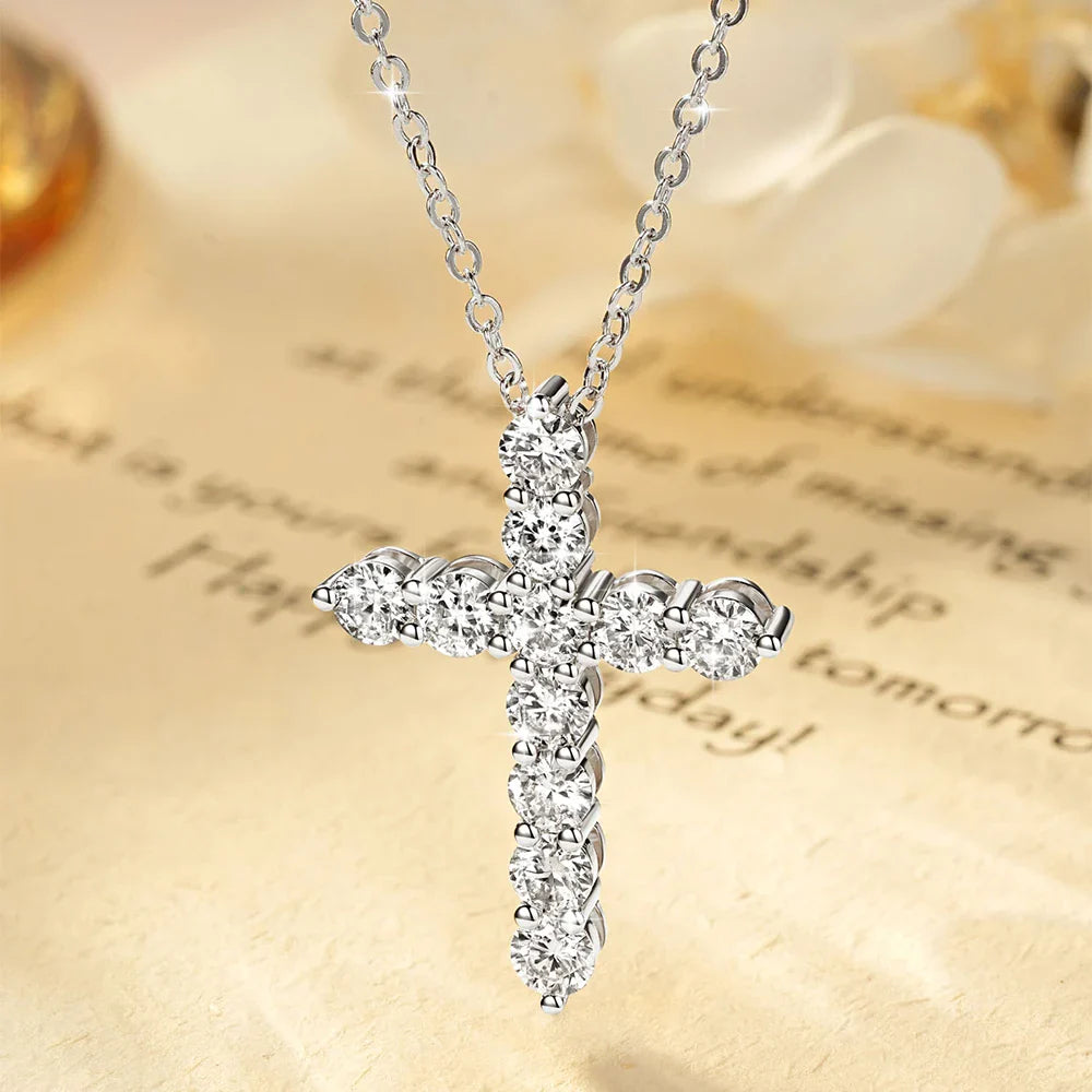 Trendbay 14K Gold Filled Moissanite Cross Pendant Necklace – D Color Round Moissanite with GRA Certificate