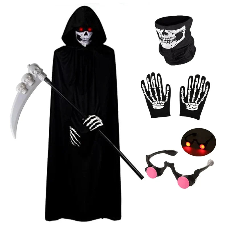 Trendbay 140CM Kids Grim Reaper Halloween Costume – Black Robe Set