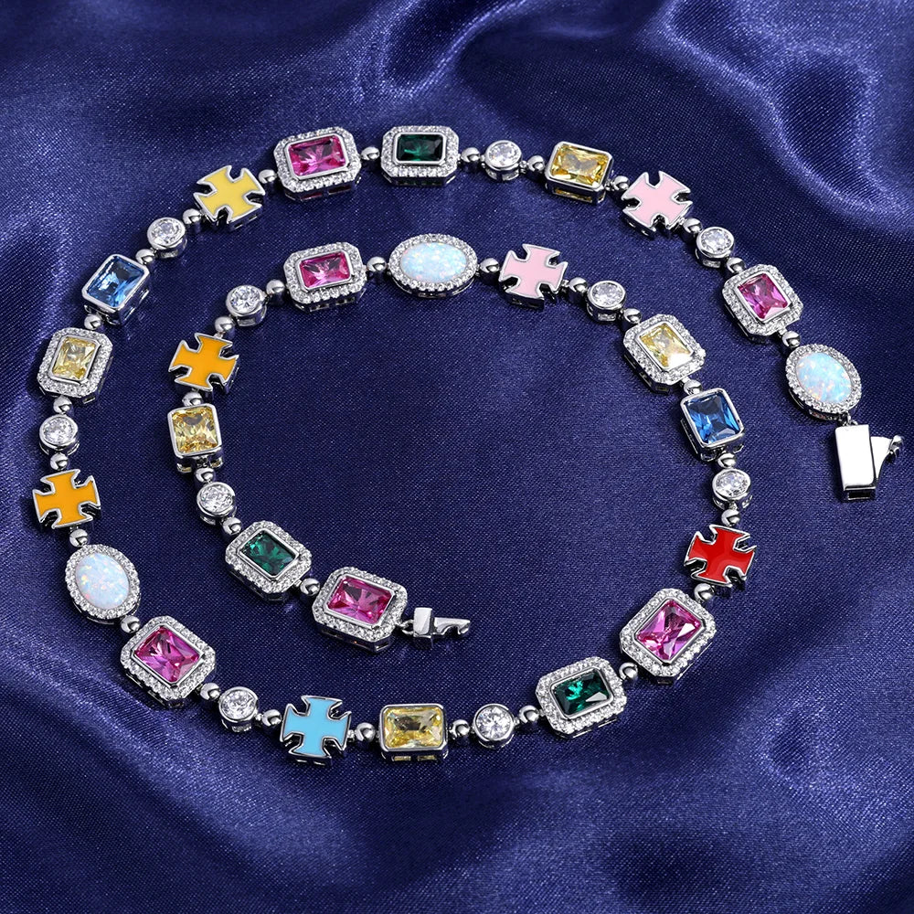 Trendbay Luxury Colorful Zircon Tennis Chain Necklace – Unisex Hip Hop Fashion Jewelry