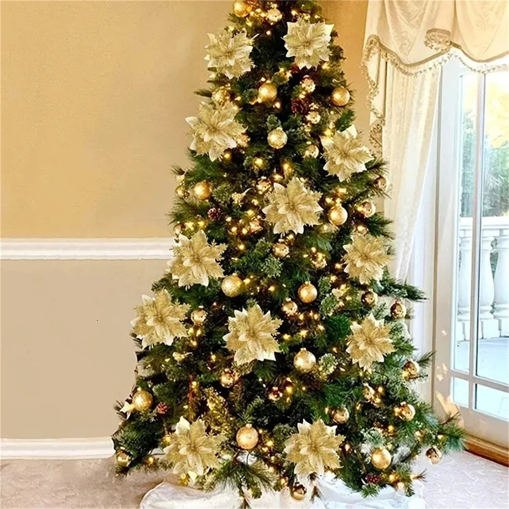 Trendbay 20pcs 14.5CM Gold Glitter Christmas Flower Ornaments