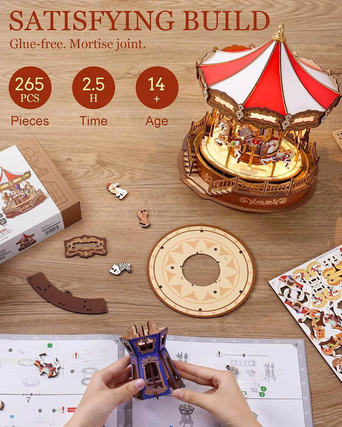 Trendbay 3D Wooden Carousel Music Box Kit