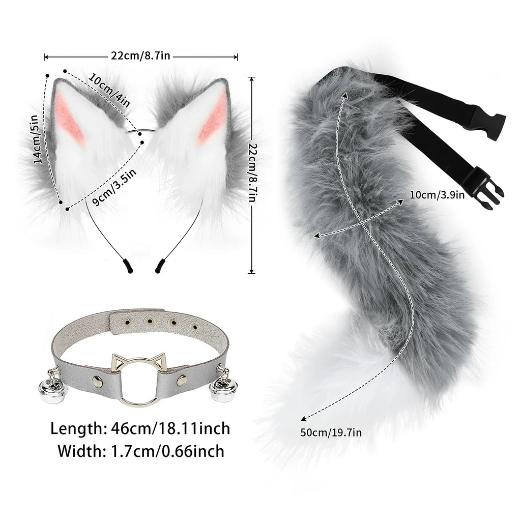 Trendbay Gray Cat Ears & Animal Tail Cosplay Costume Set