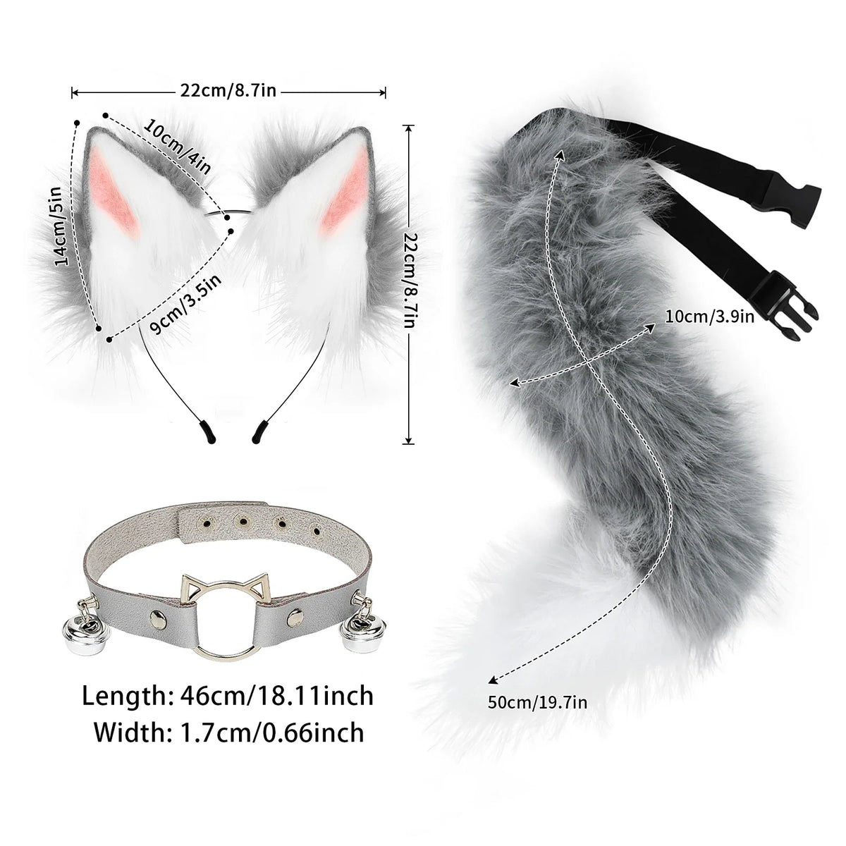 Trendbay Gray Cat Ears & Animal Tail Cosplay Costume Set