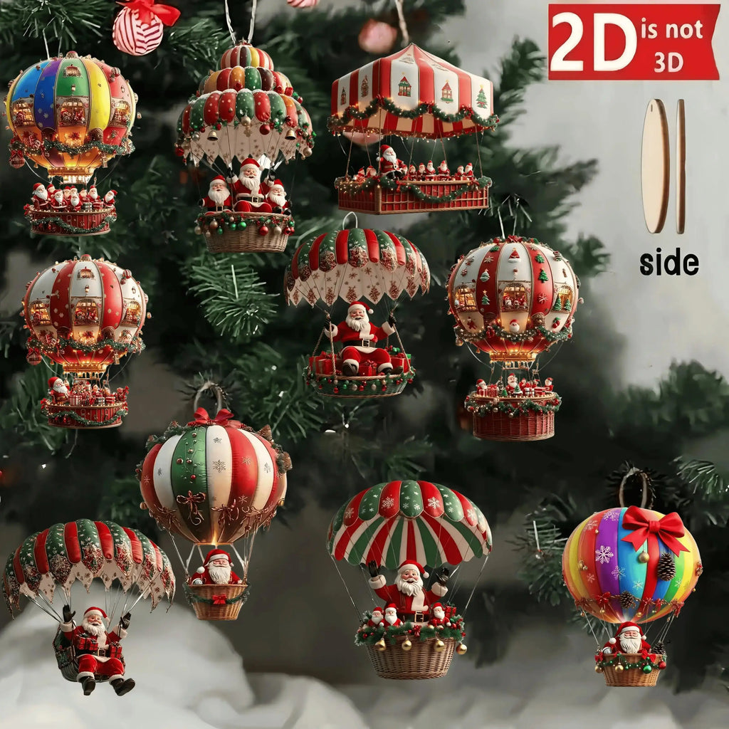 Trendbay 10pcs Santa Claus Parachute Wooden Hanging Ornaments – 2D Flat