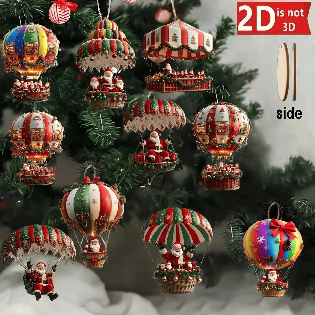 Trendbay 10pcs Santa Claus Parachute Wooden Hanging Ornaments – 2D Flat