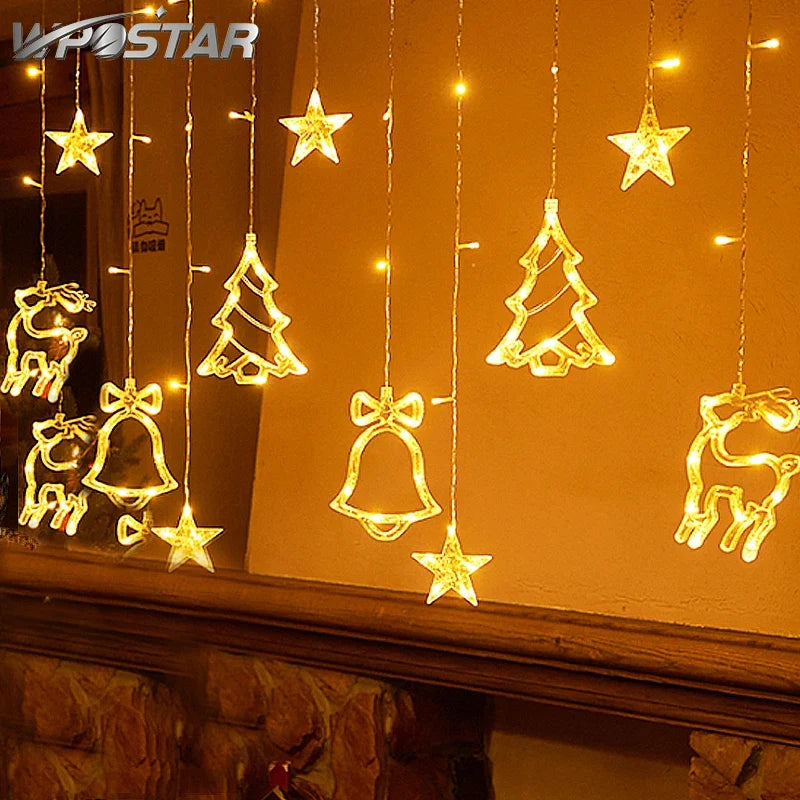 Trendbay 3.5M Warm White LED Tree Deer Bell Christmas Curtain String Lights