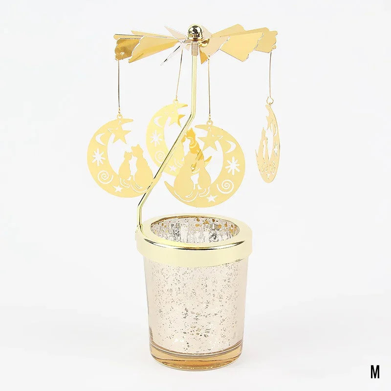Trendbay Gold Moon Cat Rotating Candle Holder 17×8CM Metal