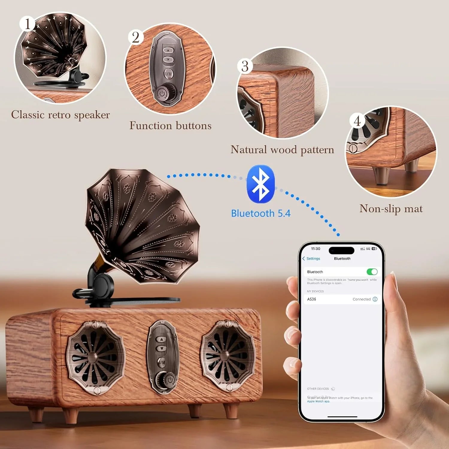 Trendbay Retro Bluetooth Speaker FM Radio Subwoofer Wireless