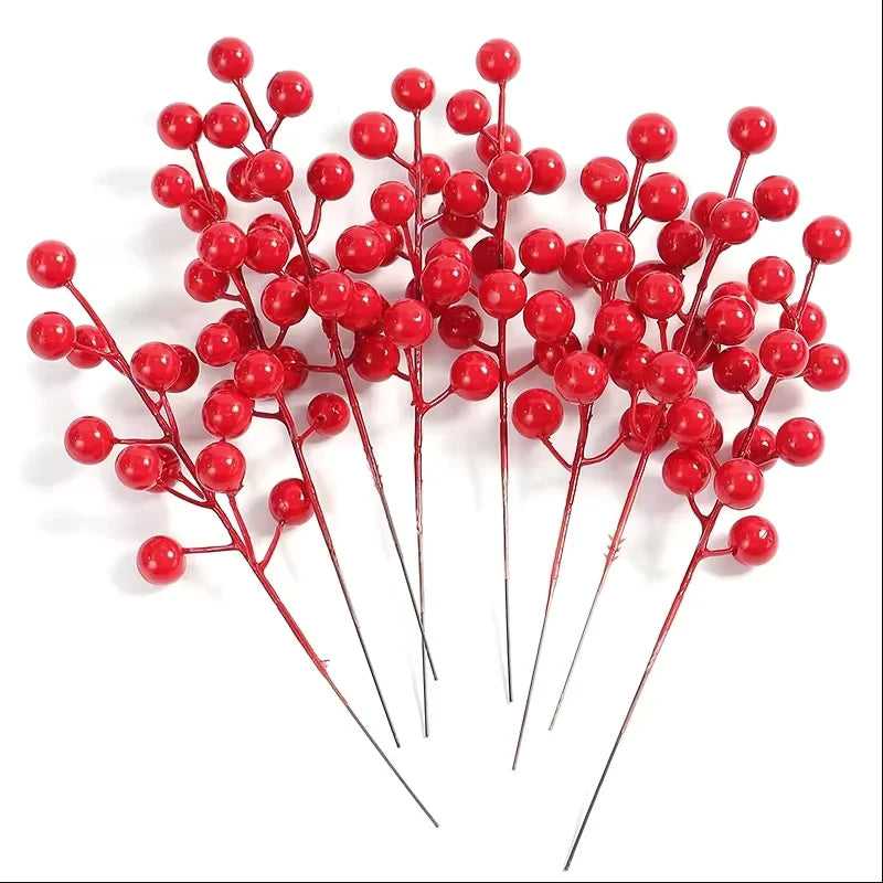 Trendbay Artificial Pine Branches with Red Berries 10Pcs