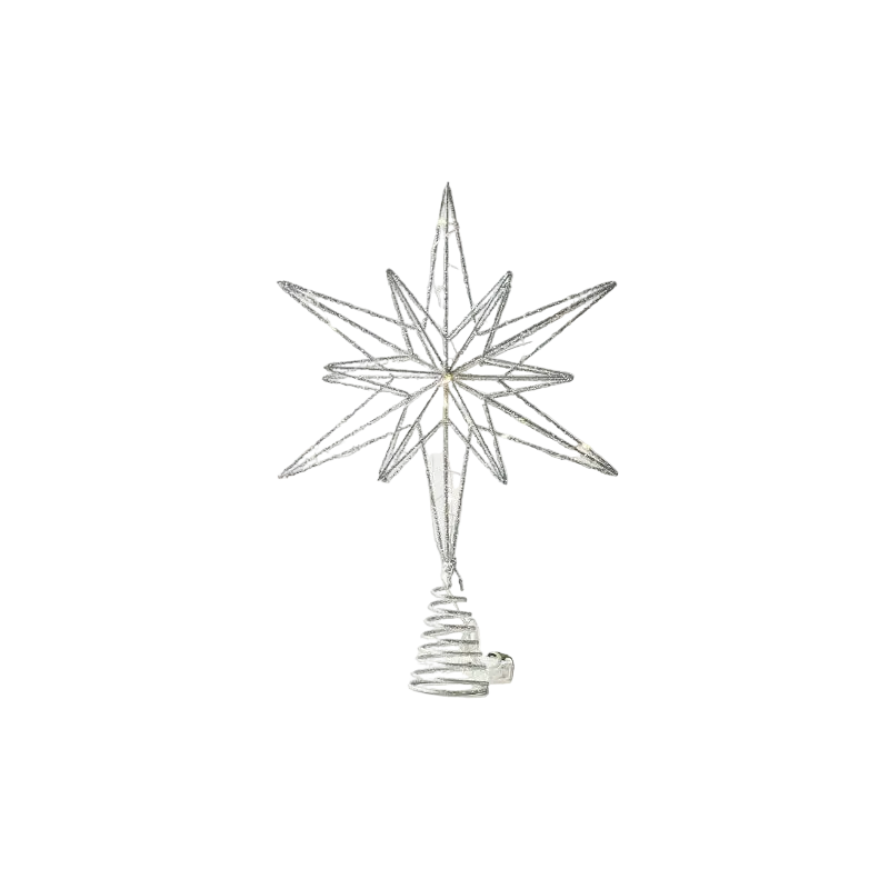 Trendbay Silver Christmas Star Tree Topper with LED String Lights