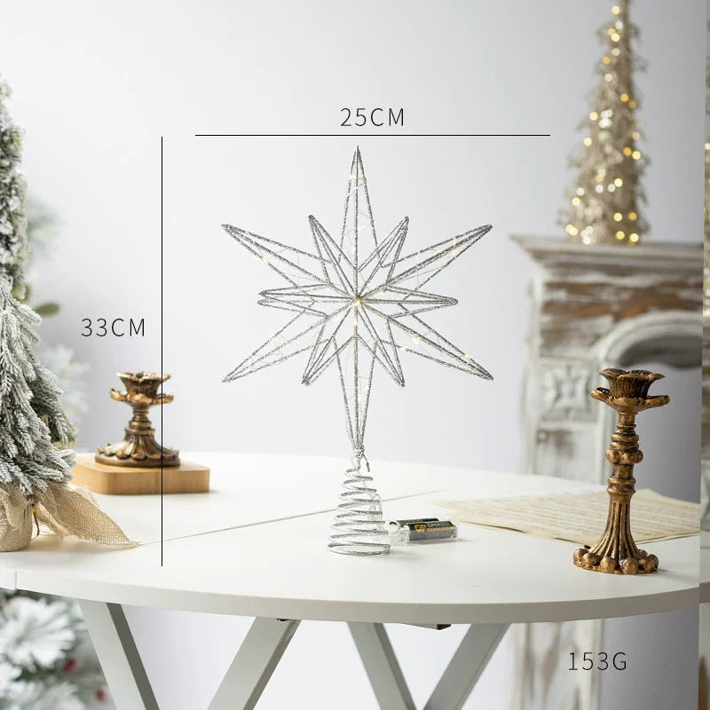 Trendbay Silver Christmas Star Tree Topper with LED String Lights