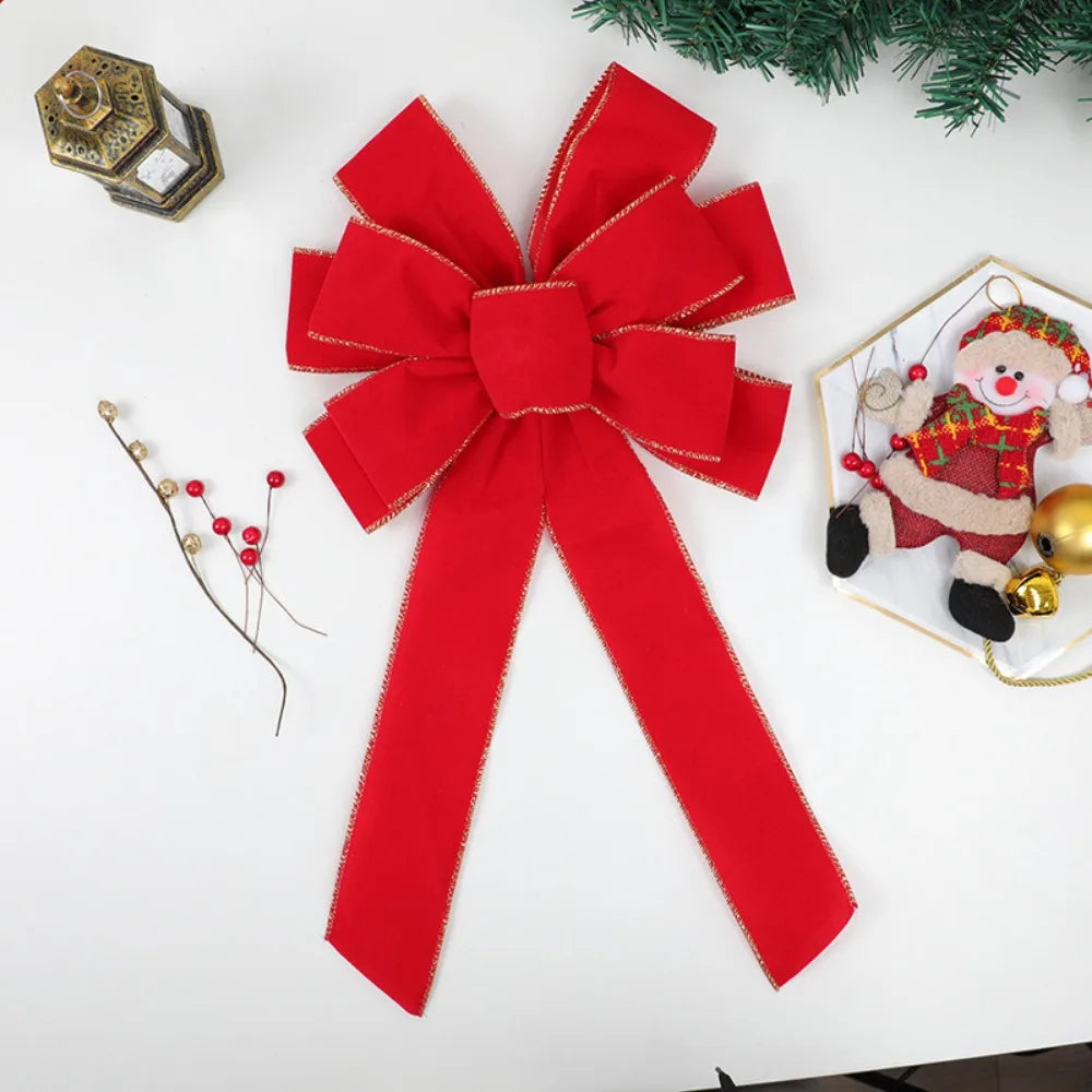 Trendbay Large Red Velvet Christmas Bow with Gold Glitter Edge