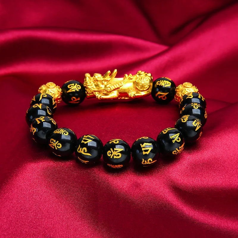 Trendbay 24K Gold-Tone Pixiu Bracelet – Lucky Wealth Beaded Bracelet for Men & Couples
