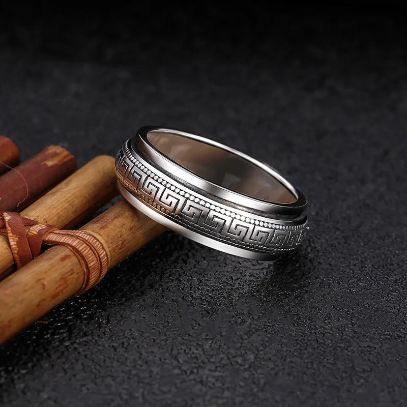Trendbay 925 Sterling Silver Great Wall Spinner Ring – Double-Layer Rotating Band for Men & Women