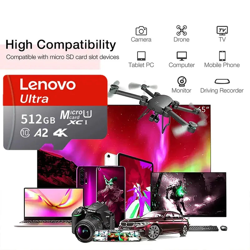 Trendbay Lenovo 512GB MicroSD Memory Card with SD Adapter High-Speed Storage
