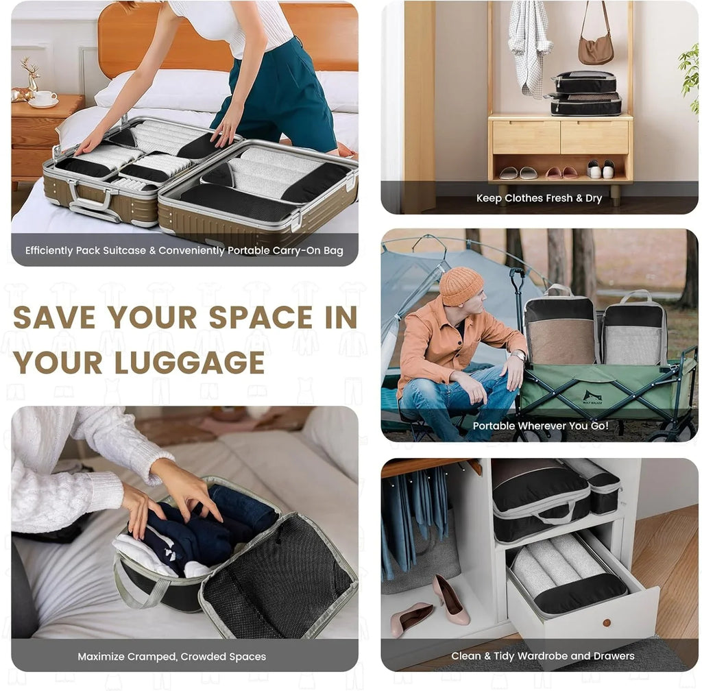 Trendbay 6-Piece Compression Packing Cubes Travel Organizer Set with Shoe Bag