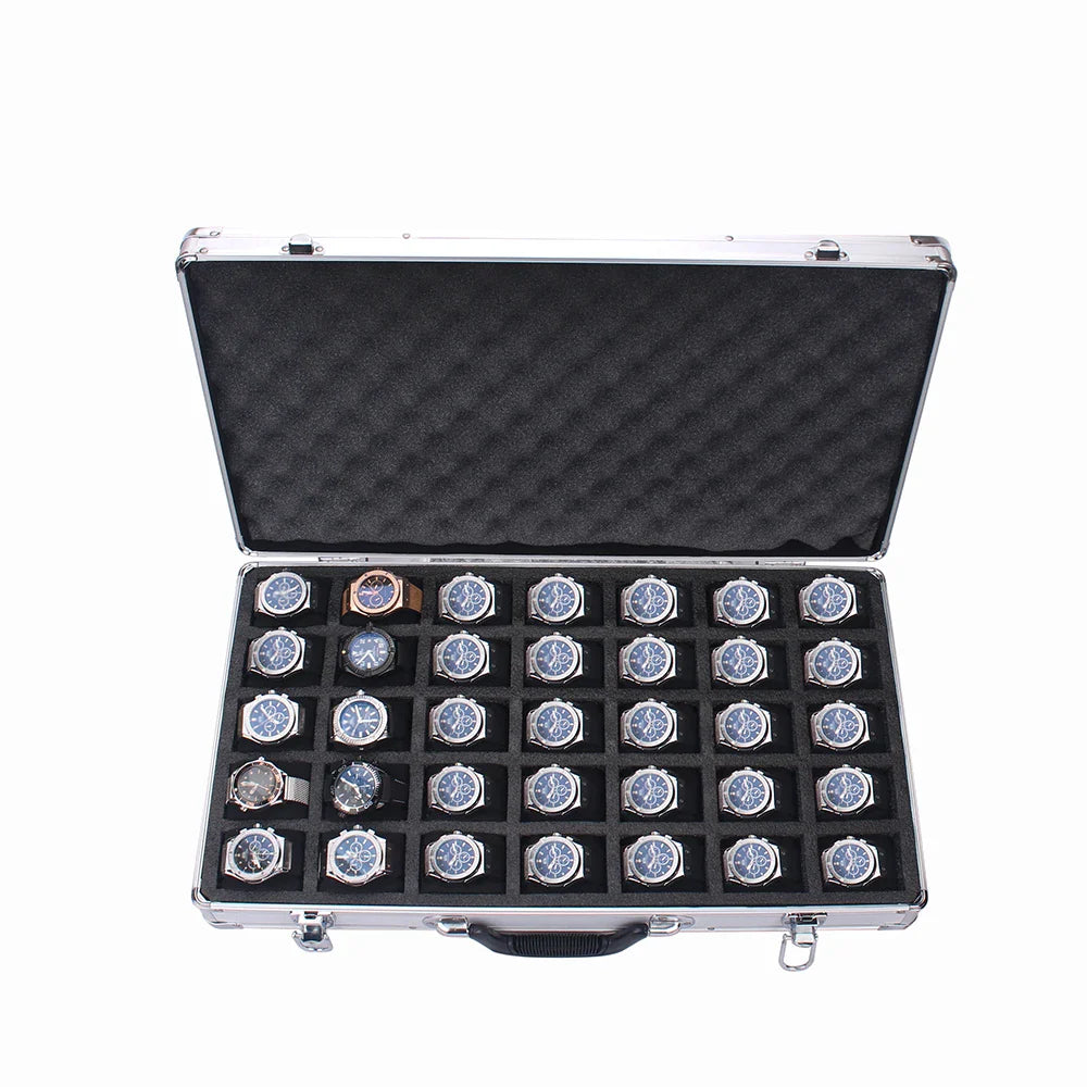 Trendbay 35-Slot Aluminum Watch Storage Case – Portable Watch & Jewelry Organizer Display Box