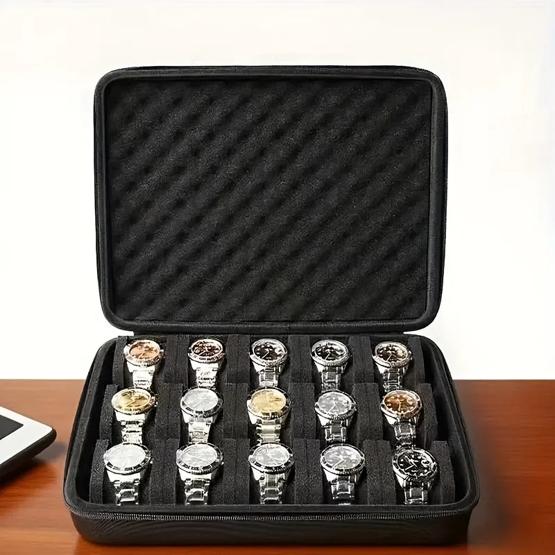 Trendbay 15-Slot Hard Shell Watch Storage Case – Shockproof Watch Organizer with Foam Padding