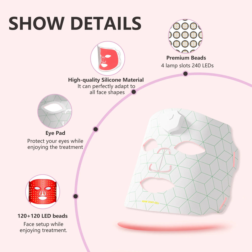 Trendbay 7-Color LED Facial Mask for Light Therapy Skincare