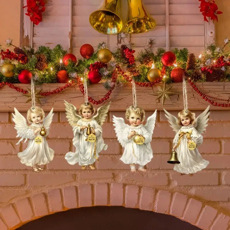 Trendbay 12pcs Wooden Christmas Angel Ornaments Flat 2D Hanging Decor