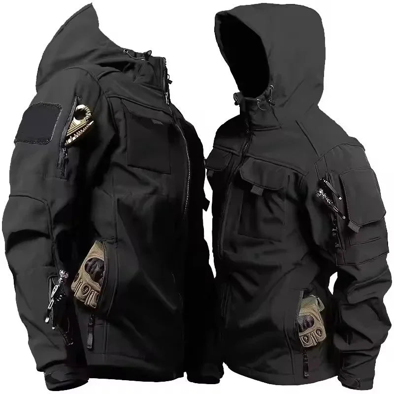 Trendbay Men’s Hooded Tactical Soft Shell Jacket – Black Waterproof Windproof