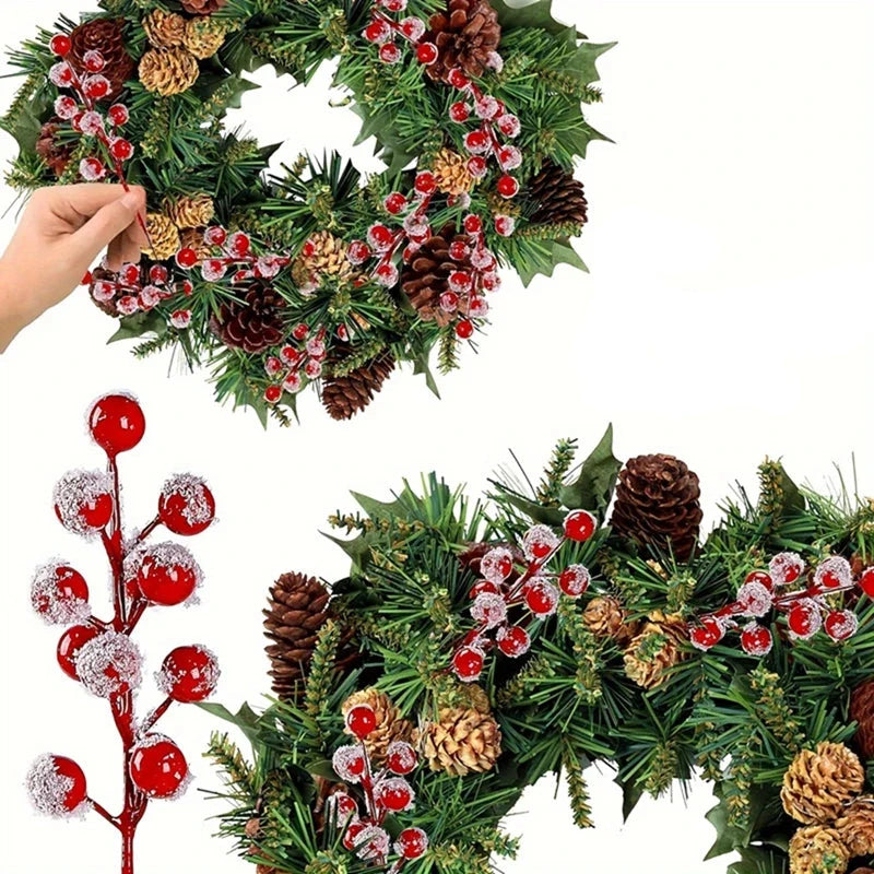 Trendbay Artificial Snowflake-Inspired Red Berry Branches 10Pcs