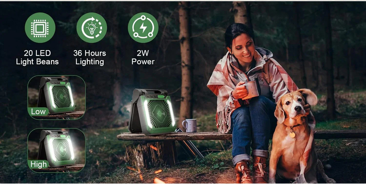 Trendbay 20000mAh Portable Camping Fan with LED Light