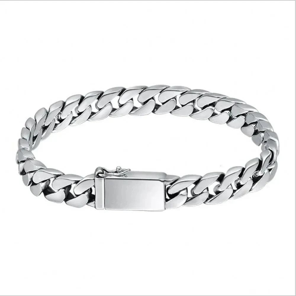 Trendbay Silver 8mm Cuban Link Bracelet – Classic Punk Style Jewelry for Men