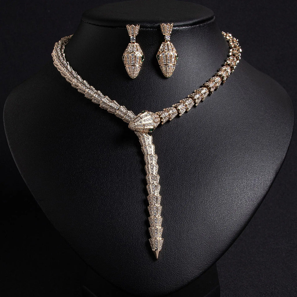 Trendbay Micro Zircon Snake Chain Necklace & Earrings Jewelry Set – Elegant Women's Fashion Set