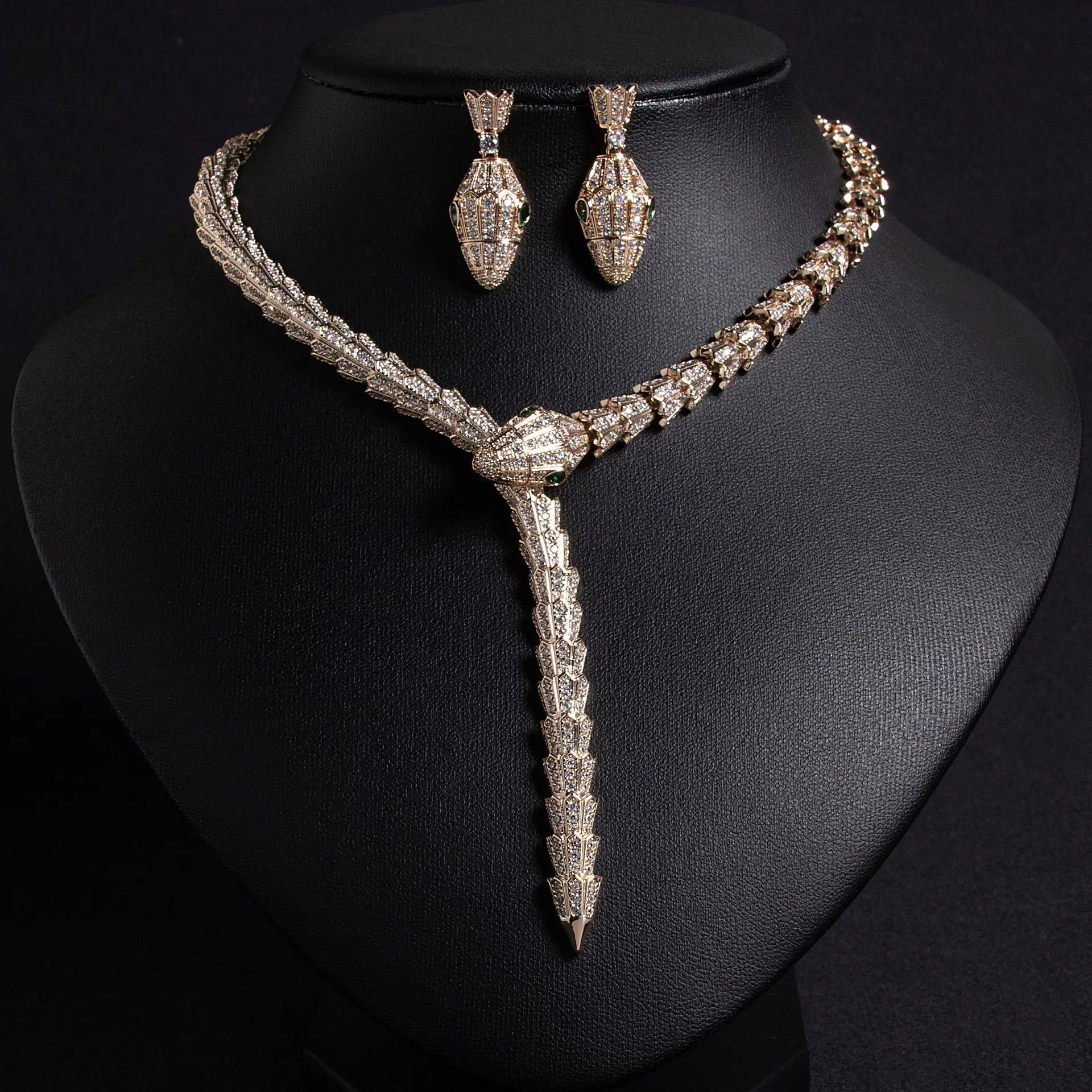 Trendbay Micro Zircon Snake Chain Necklace & Earrings Jewelry Set – Elegant Women's Fashion Set