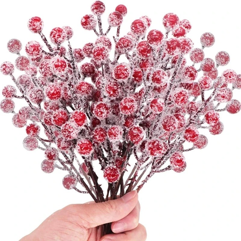 Trendbay Artificial Snowflake-Inspired Red Berry Branches 10Pcs