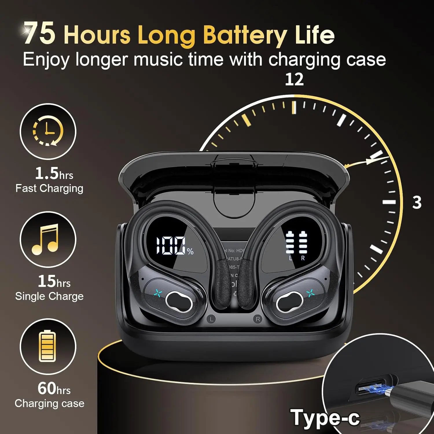 Trendbay Bluetooth 5.4 Wireless Earbuds with Ear Hooks