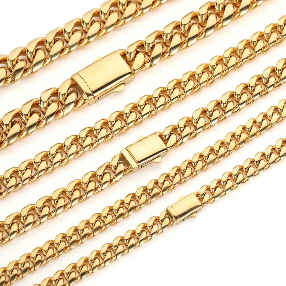 Trendbay 8mm Stainless Steel Cuban Link Chain Necklace – Waterproof Gold-Tone Jewelry for Men & Women