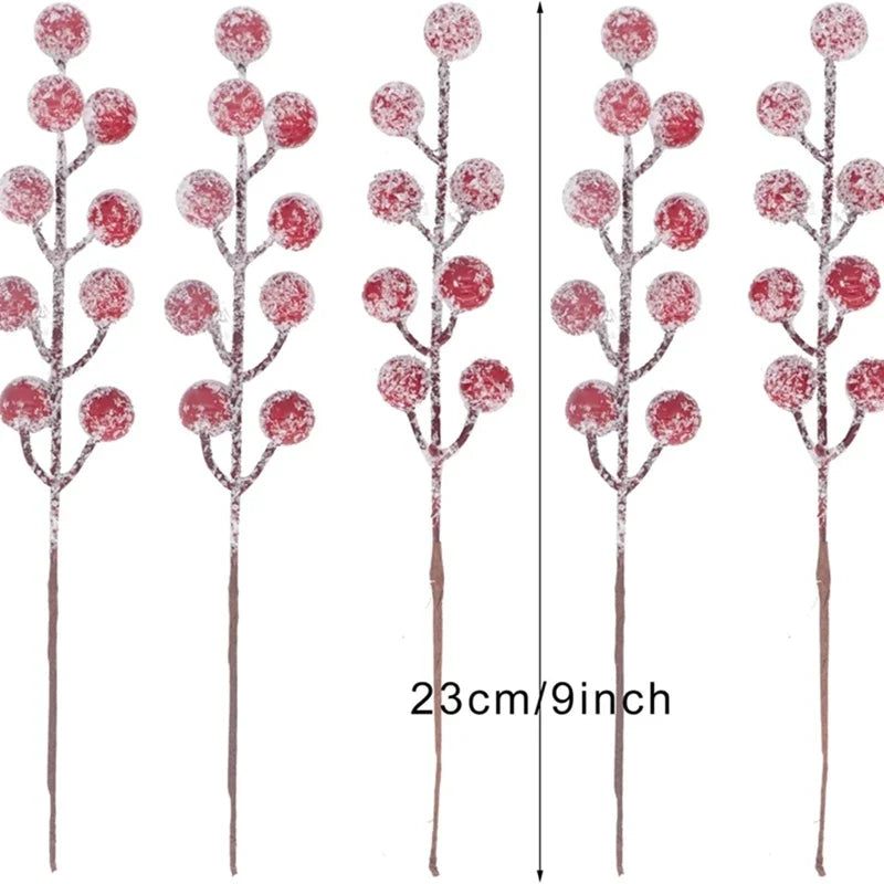 Trendbay Artificial Snowflake-Inspired Red Berry Branches 10Pcs